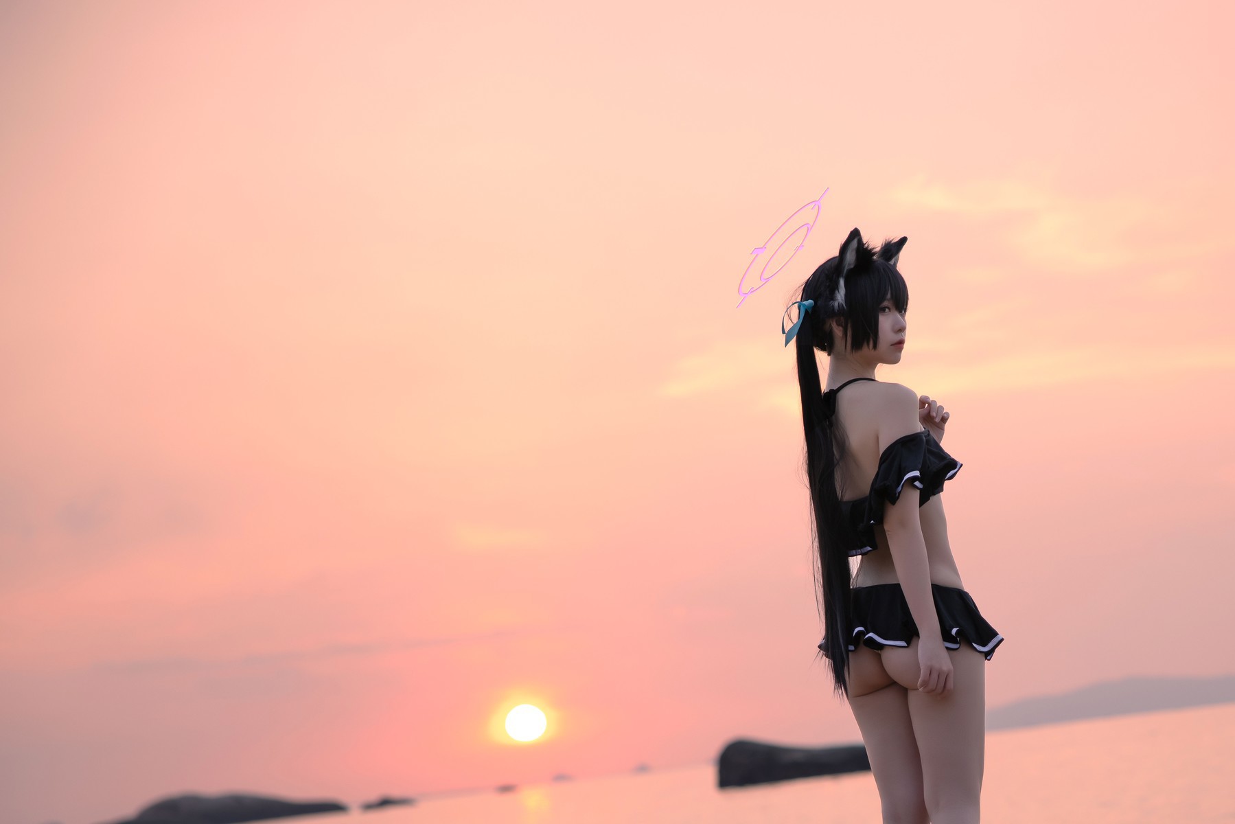 Cosplay G44不会受伤 碧蓝档案 黑見芹香 海边泳装(1)