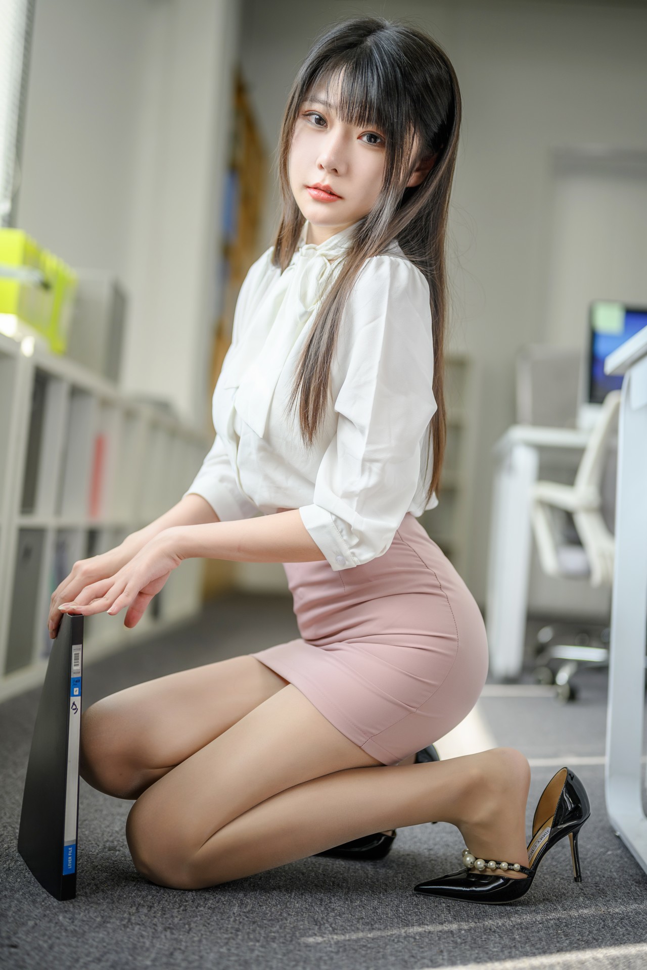 Cosplay 香草喵露露 忙露的职场 粉白裙子(1)