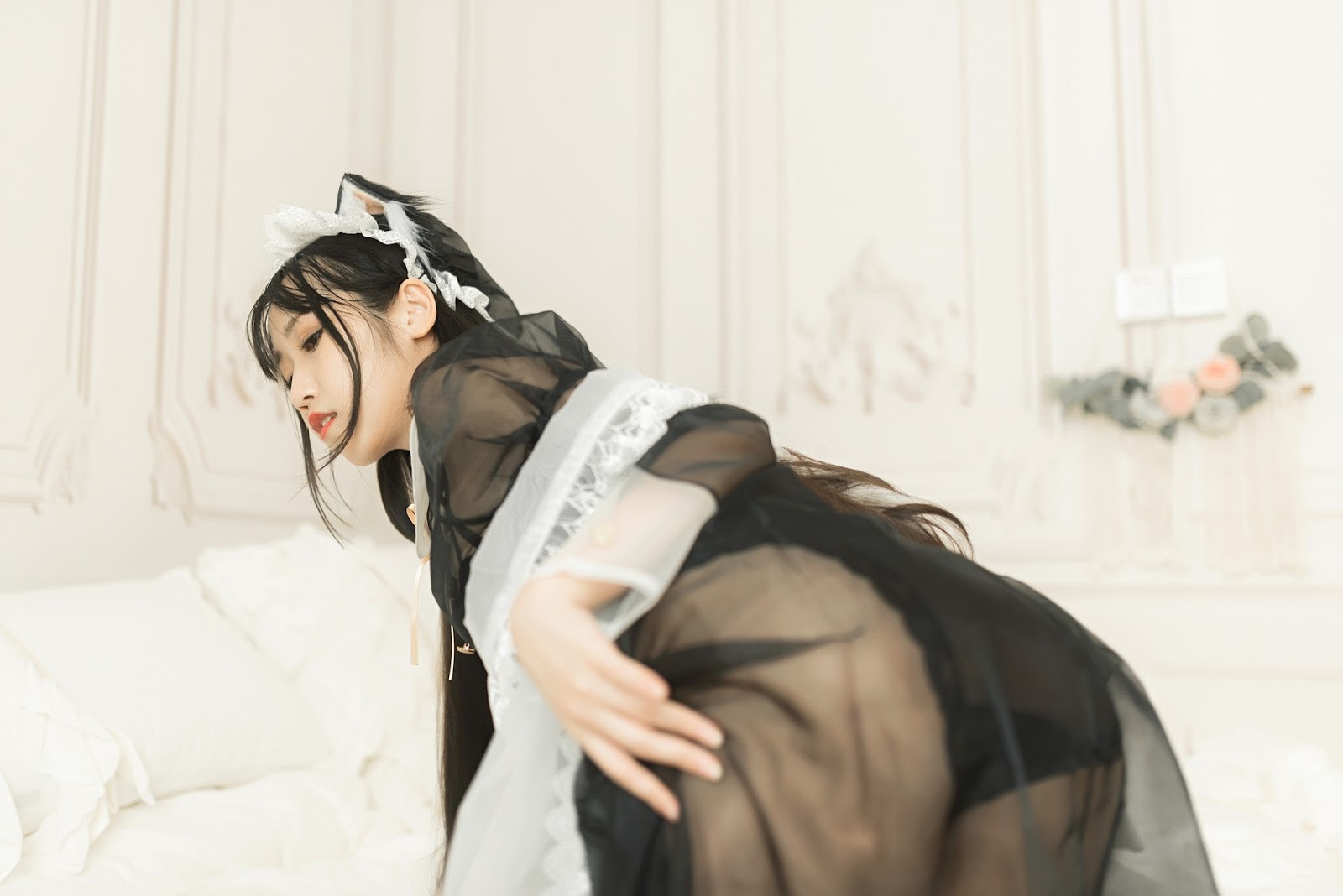 Cosplay 不呆猫 透明黑丝女仆(10)
