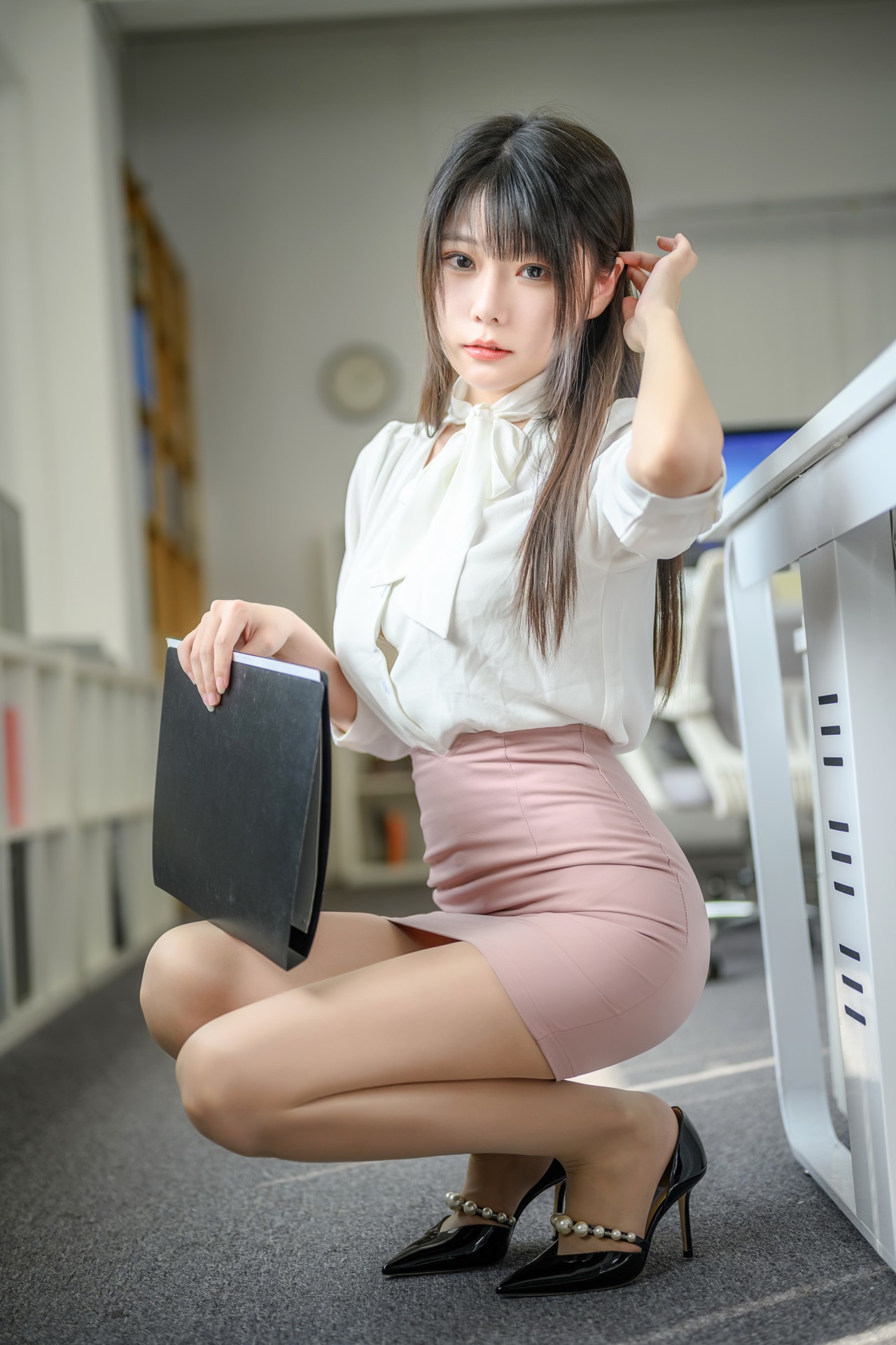 Cosplay 香草喵露露 忙露的职场 粉白裙子(6)